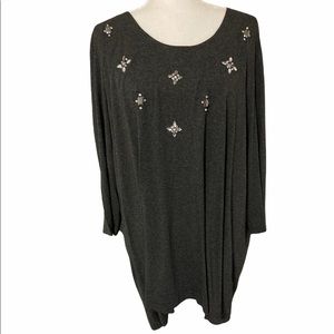 Ulla Popken Grey Rhinestone Detailed European Plus Size Designer Cotton …